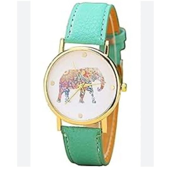 Teal Green Boho Faux Leather Elephant Watch Womens Casual - Picture 1 of 5